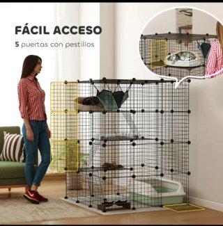 Jaula para gatos modular negra