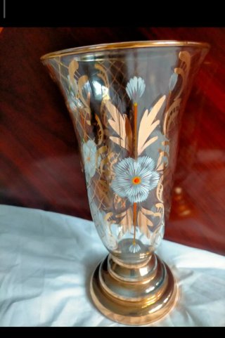 Florero Vintage Cristal Estilo Veneciano Dorado