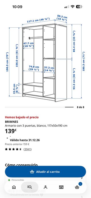 Armario BRIMNES con Espejo Blanco