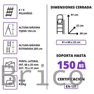 Escalera Telescópica Aluminio 3+3 Pestaña