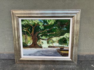 Cuadro Paisaje de Plaza con Marco Plateado