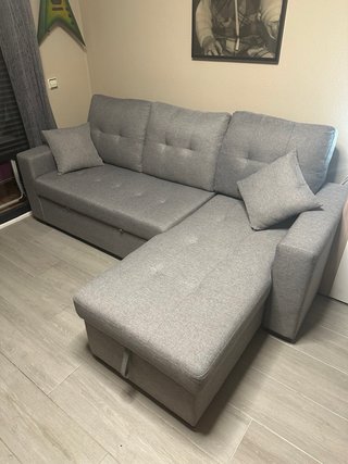 Sofá Cama con Chaise Longue Gris