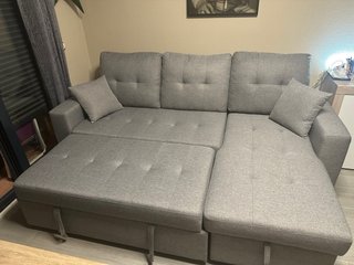 Sofá Cama con Chaise Longue Gris