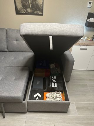Sofá Cama con Chaise Longue Gris