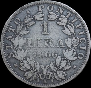 Moneda 1 Lira Vaticano 1866 Plata