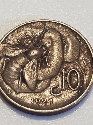 Moneda 10 Centesimi 1924 Italia Abeja