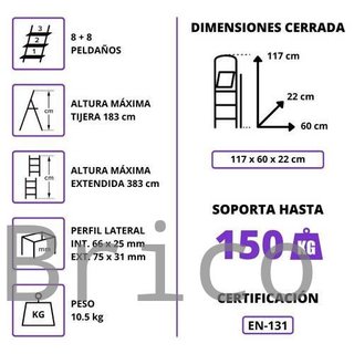 Escalera Telescópica Aluminio 4+4 Pestaña