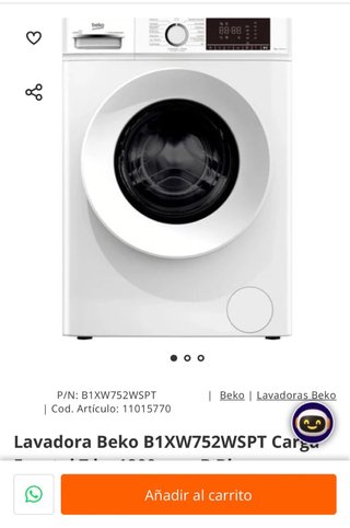 Lavadora Beko B1XW752WSPT Carga Frontal 7 kg 1200