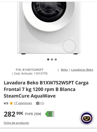 Lavadora Beko B1XW752WSPT Carga Frontal 7 kg 1200