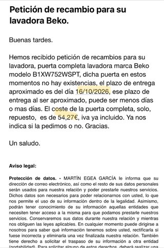 Lavadora Beko B1XW752WSPT Carga Frontal 7 kg 1200