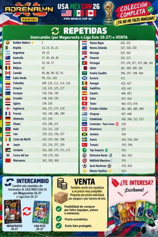 Cartas Adrenalyn World Cup 2026 - Repetidas