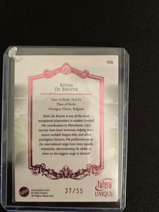 Tarjeta de Colección Kevin De Bruyne Bélgica 37/55