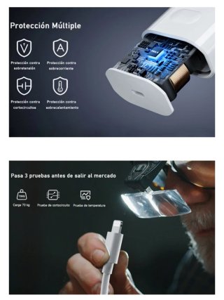 Cargador para iPhone. Carga Rápida. USB C. 2m.