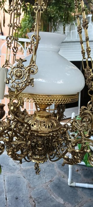 Lámpara antigua bronce y cristal
