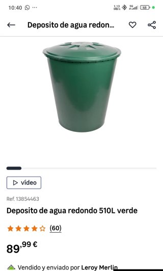Depósito agua redondo 510L verde