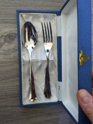 Set de Cuchara y Tenedor bañado en plata