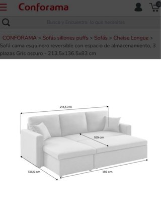 Sofá Cama Esquinero tela gris | vestidor abierto