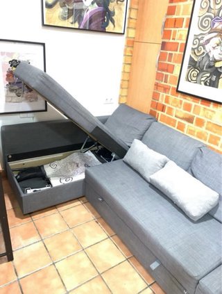 Sofá Cama Esquinero tela gris | vestidor abierto