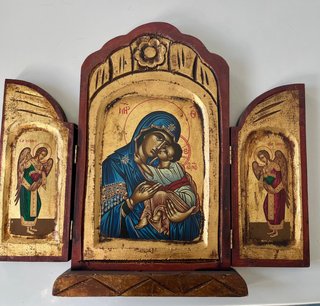 Tríptico Icono Religioso Virgen y Niño