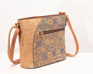 Bolso bandolera corcho estampado azul para mujer