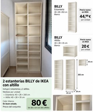 2 Estanterías Billy IKEA con Altillo