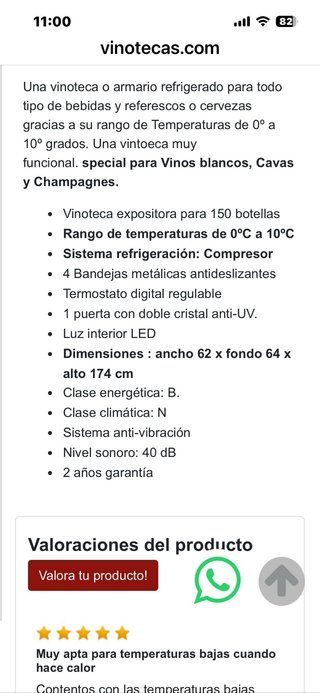 Vinoteca Vitempus para 150 Botellas