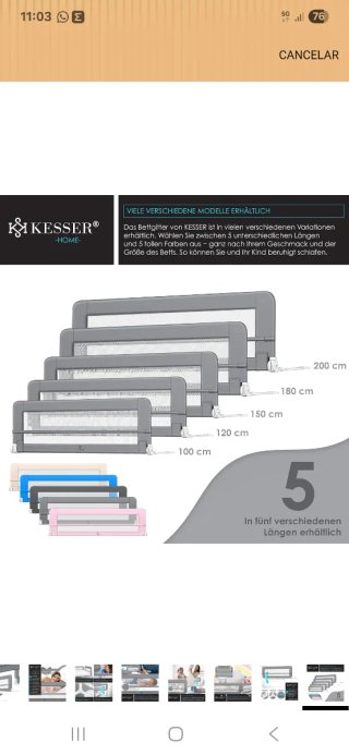Barandilla de cama KESSER 180cm