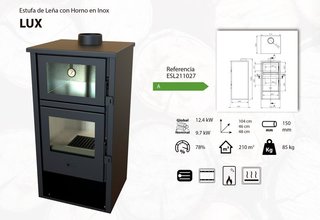 Estufa de leña con horno inox LUX 0007HUE