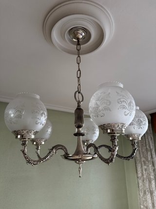 Lámpara colgante vintage de cristal y metal
