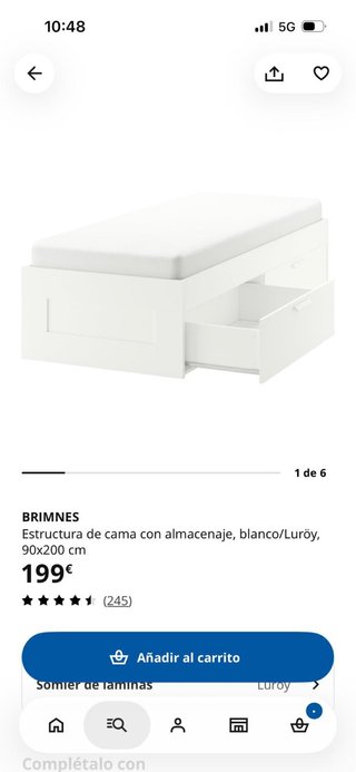 Cama Brimnes IKEA 90x200 con cajones