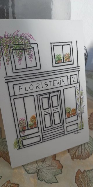 Lámina de acuarela y bordado Floristería