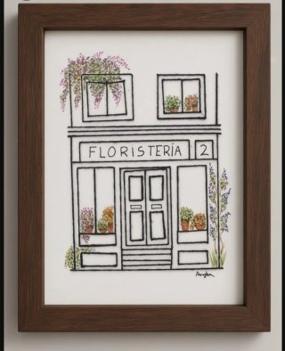 Lámina de acuarela y bordado Floristería