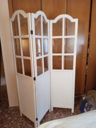 Biombo vintage madera y cristal