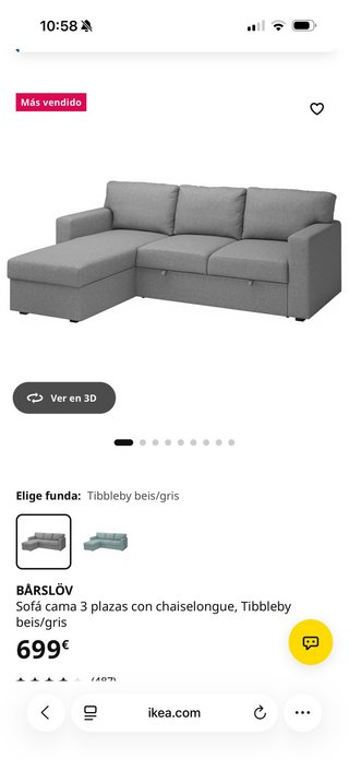 Sofá Cama Ikea BÅRSLÖV 3 Plazas con Chaiselongue