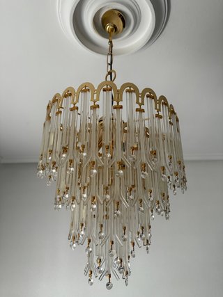 Lámpara colgante vintage cristal y metal dorado