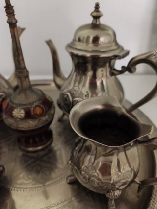 Precioso juego de té metal y cristal