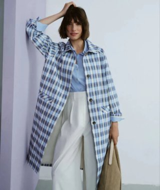 Gabardina cuadros azul mujer Cortefiel talla U