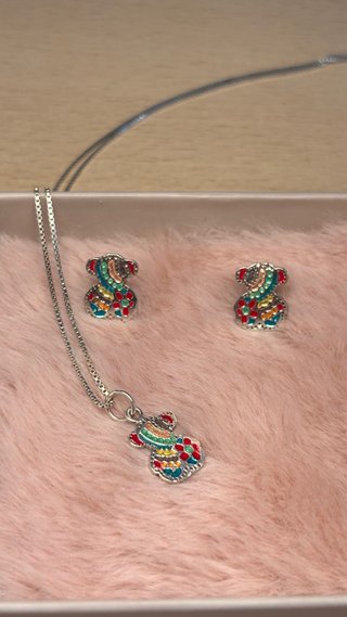 Conjunto Plata de Ley / 925 Niña Oso Multicolor