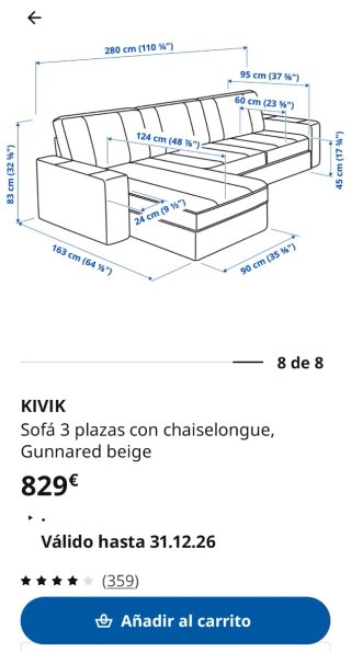 Sofá IKEA KIVIK 3 plazas con Chaiselongue