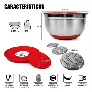 Bol de Acero Inoxidable con Tapa Roja