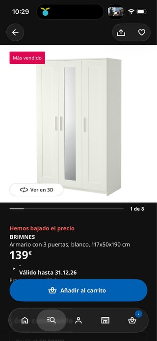 Armario Ikea Brimnes 3 puertas blanco
