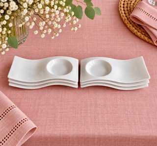 JUEGO DE 6 PLATOS DE CERÁMICA BLANCA PARA TAZAS.