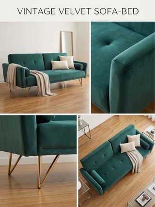 Sofá Cama Chester de Terciopelo Verde