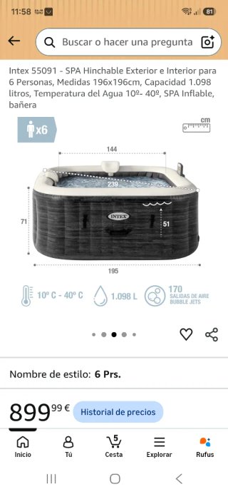 Jacuzzi Hinchable Intex Spa