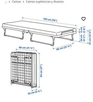 Cama Plegable NORRUDDEN Negra 80x193 cm