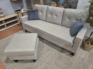 Sofá Cama de 3 Plazas Beige con Puff