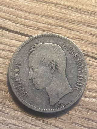 Moneda 5 Bolivares Venezuela 1887 Plata