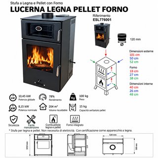 Stufa Legna Pellet Lucerna con Forno 10,45 Kw
