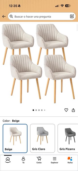 Pack de 4 Sillas de Tela Beige
