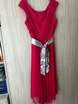 Vestido fiesta rosa fucsia corte MIDI